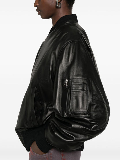 The Attico Bomber Lambskin Leather Jacket Black