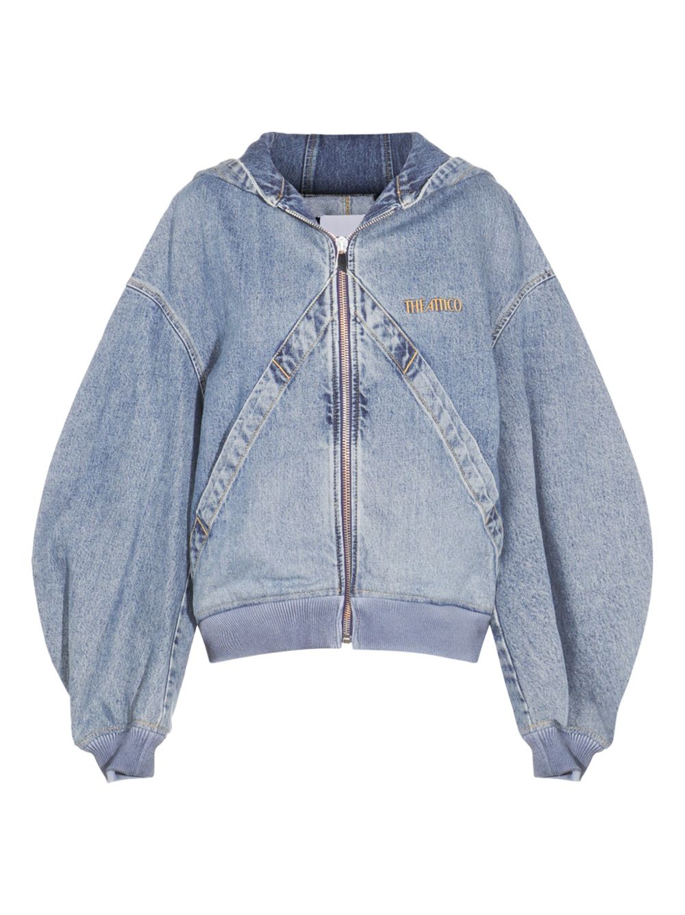 The Attico Hooded Embroidered Logo Denim Jacket Clear Blue