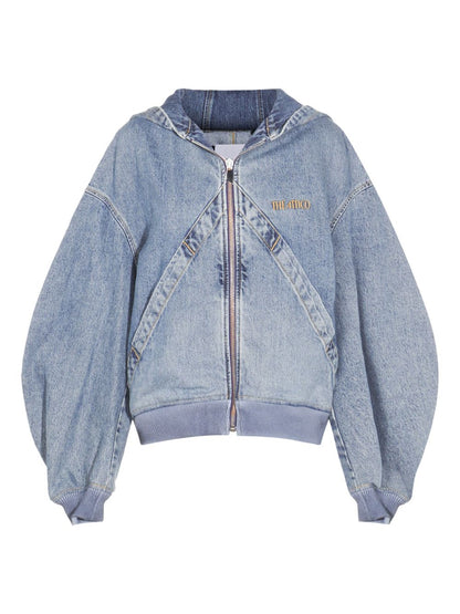 The Attico Hooded Embroidered Logo Denim Jacket Clear Blue