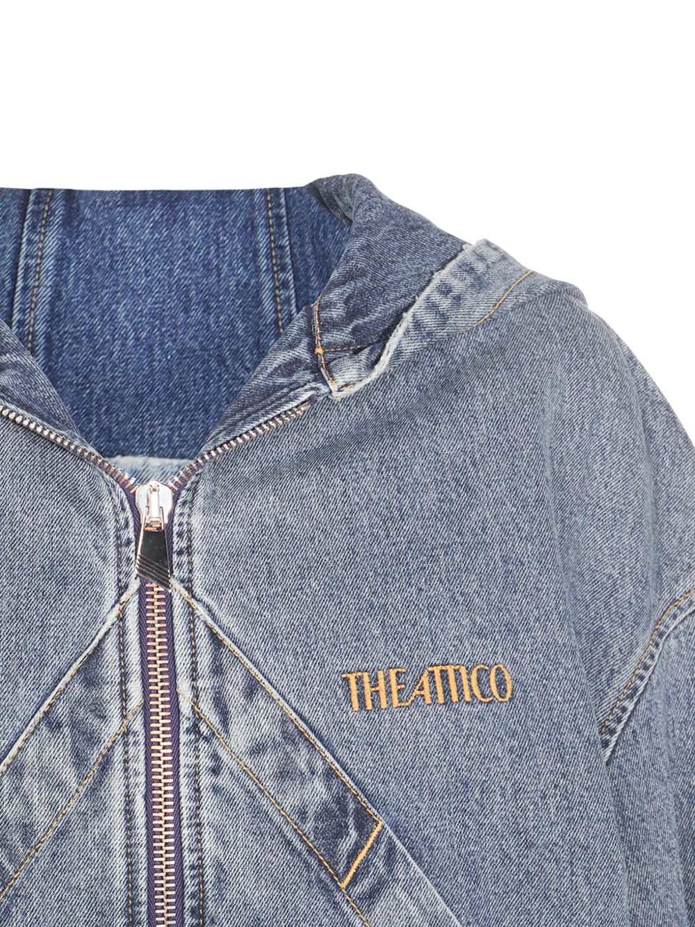 The Attico Hooded Embroidered Logo Denim Jacket Clear Blue