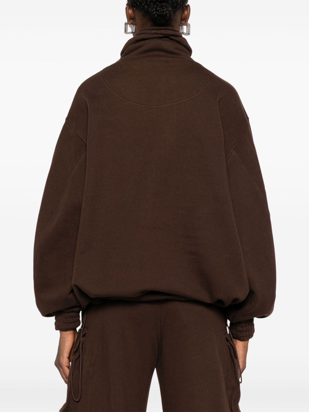 The Attico Zip-Neck Cotton Sweatshirt Brown