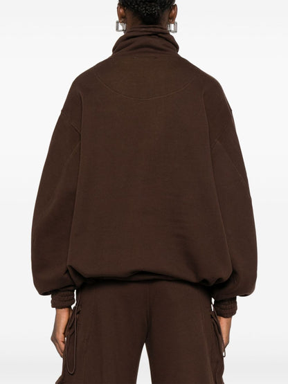 The Attico Zip-Neck Cotton Sweatshirt Brown