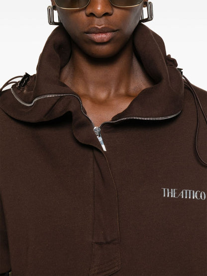 The Attico Zip-Neck Cotton Sweatshirt Brown