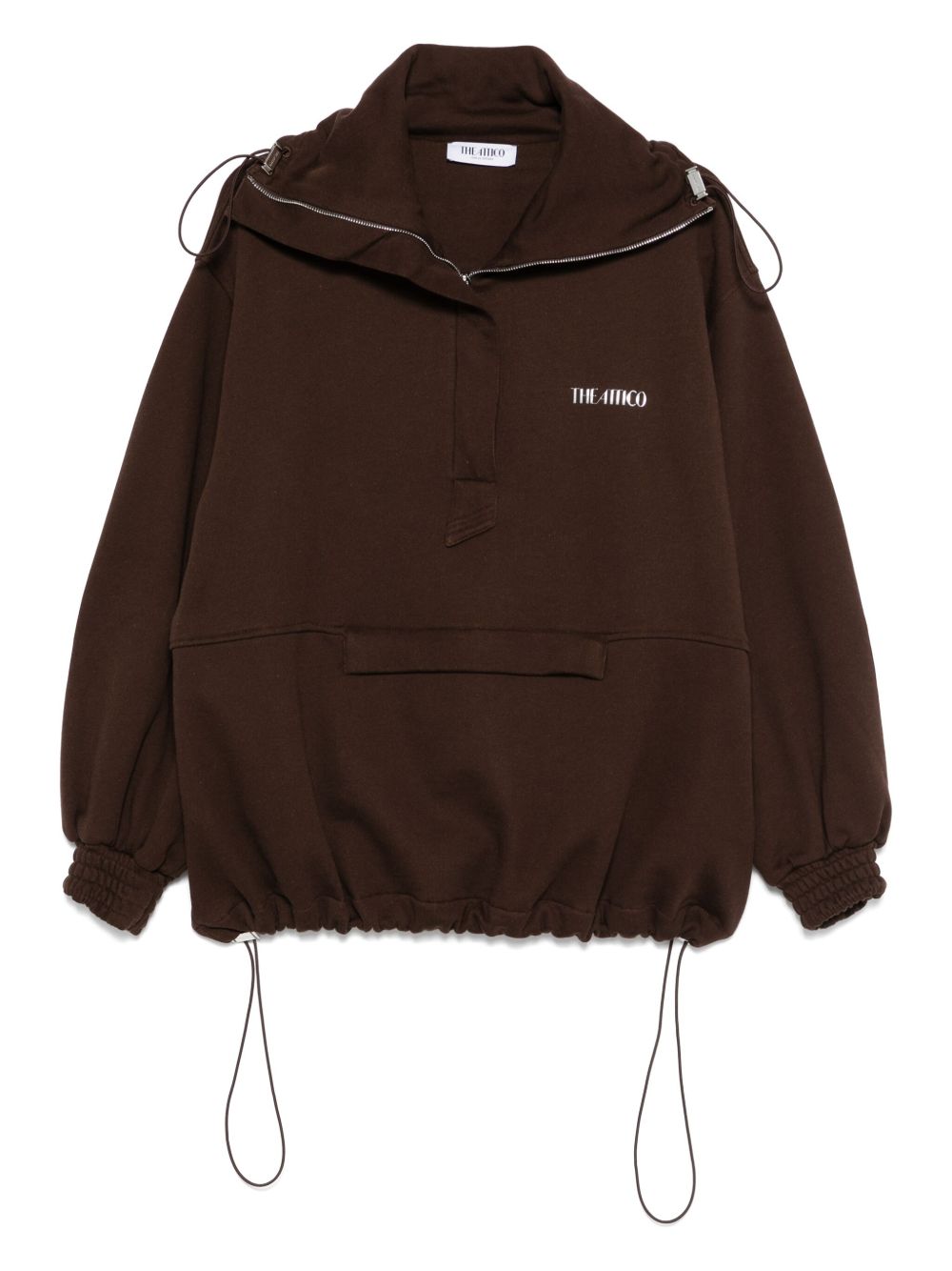 The Attico Zip-Neck Cotton Sweatshirt Brown