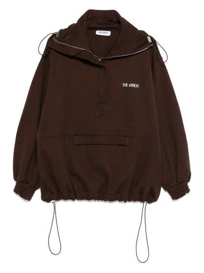 The Attico Zip-Neck Cotton Sweatshirt Brown