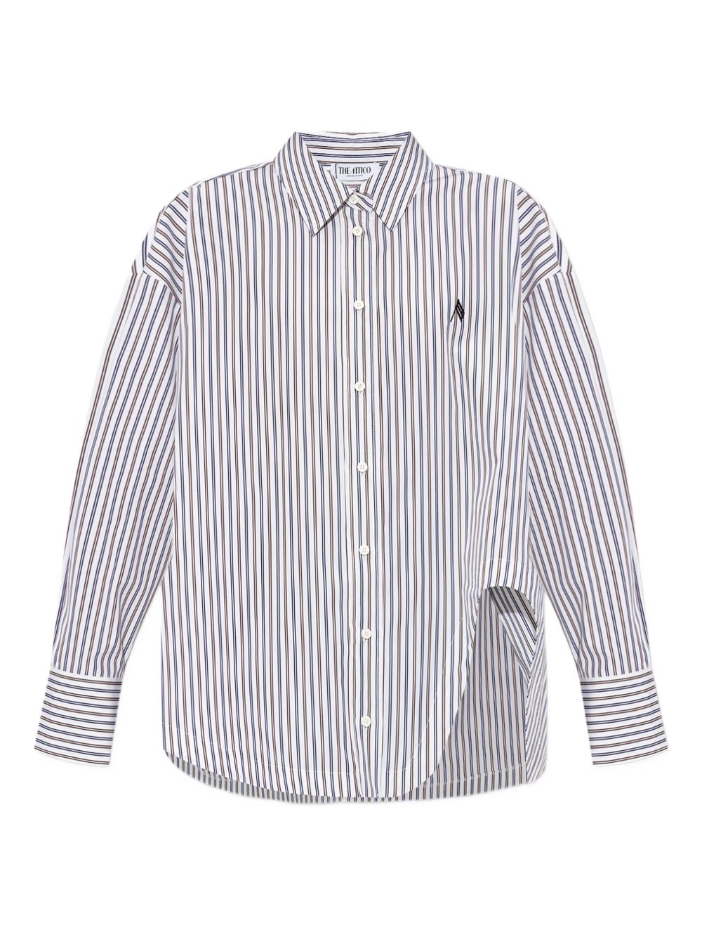 The Attico Striped Cotton Shirt with Asymmetrical Hem MultiColour