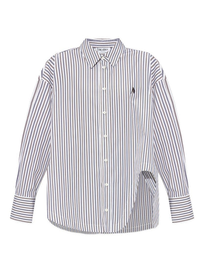 The Attico Striped Cotton Shirt with Asymmetrical Hem MultiColour