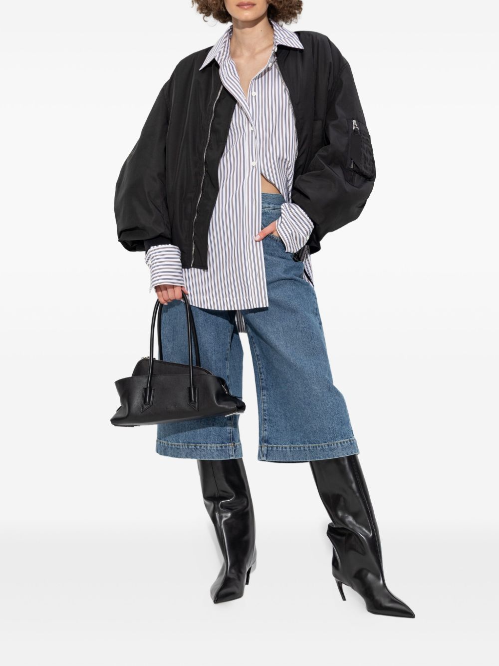 The Attico Striped Cotton Shirt with Asymmetrical Hem MultiColour