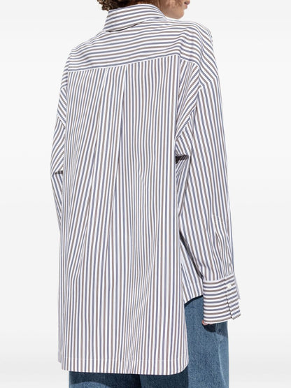 The Attico Striped Cotton Shirt with Asymmetrical Hem MultiColour
