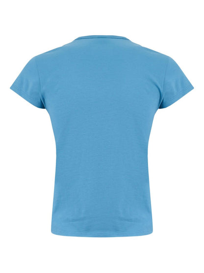 The Attico Embroidered Jersey Cotton T-Shirt Clear Blue