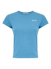 The Attico Embroidered Jersey Cotton T-Shirt Clear Blue