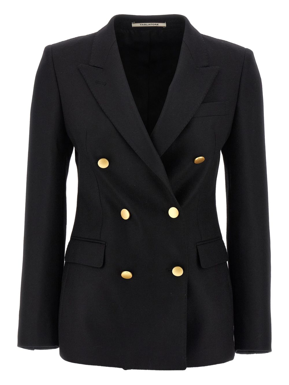 Tagliatore Double-Breasted Wool Jacket with Peak Lapels Black