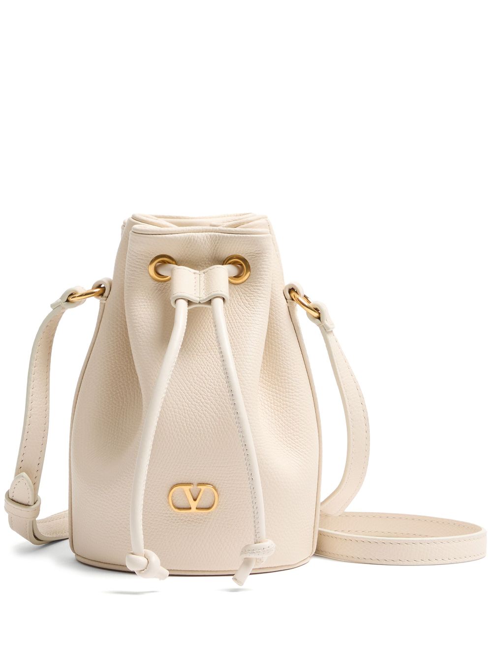 Valentino Garavani VLogo Signature Mini Leather Bucket Clutch Ivory