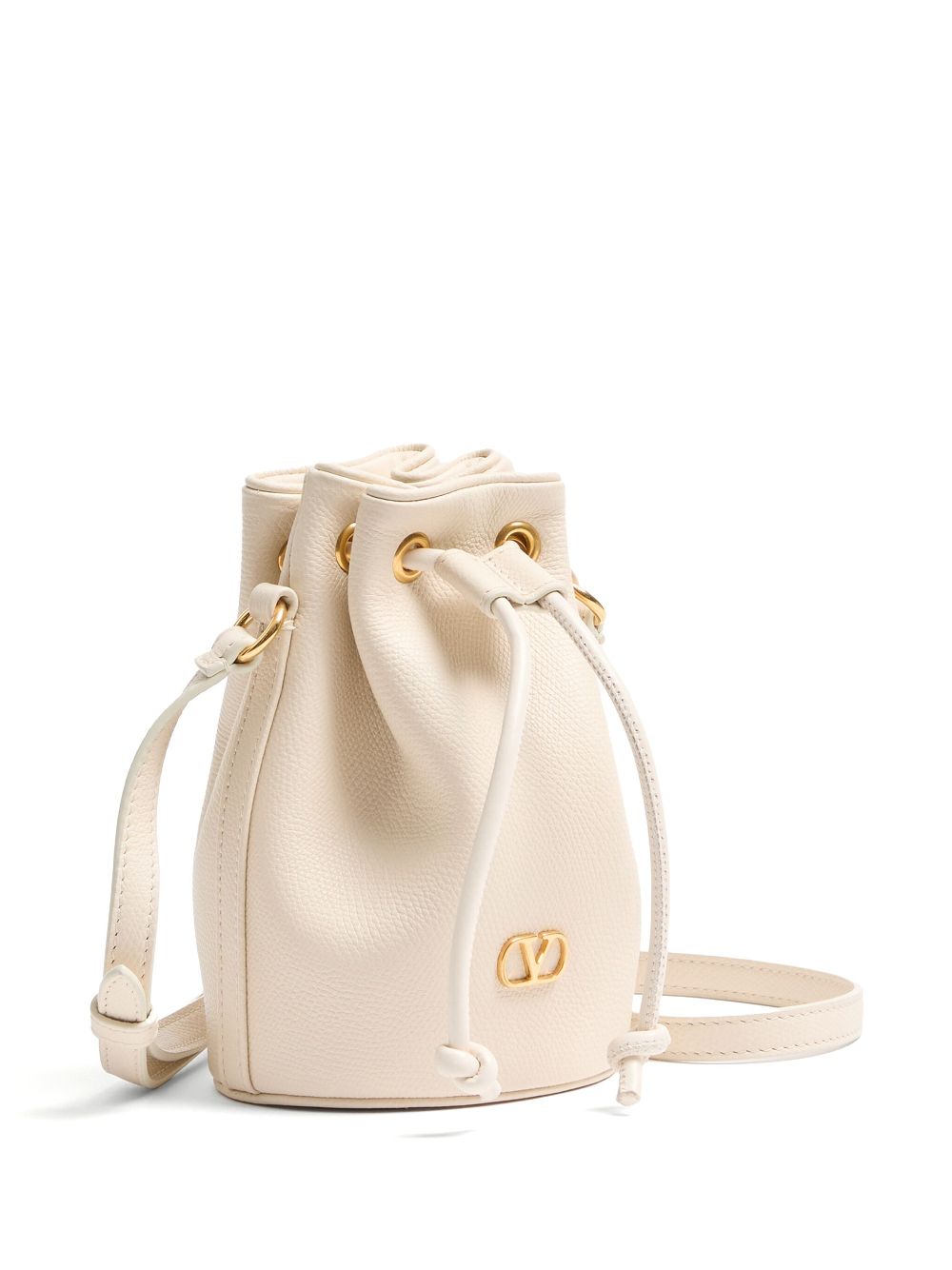 Valentino Garavani VLogo Signature Mini Leather Bucket Clutch Ivory