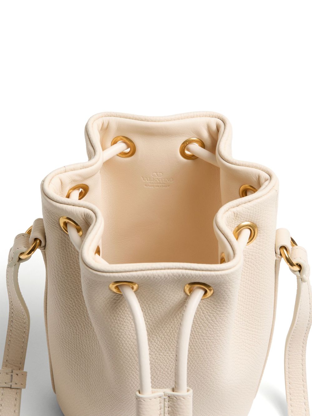 Valentino Garavani VLogo Signature Mini Leather Bucket Clutch Ivory