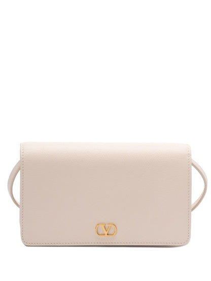 Valentino Garavani VLogo Signature Mini Clutch in Ivory Silk and Leather Ivory