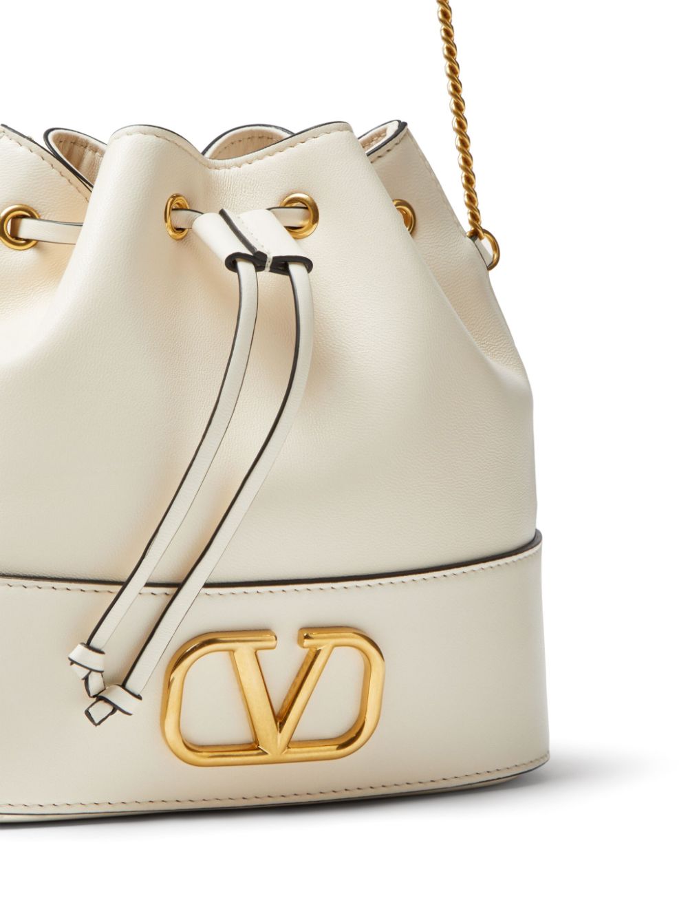 Valentino Garavani VLogo Signature Leather and Silk Mini Clutch Ivory