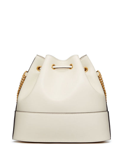 Valentino Garavani VLogo Signature Leather and Silk Mini Clutch Ivory