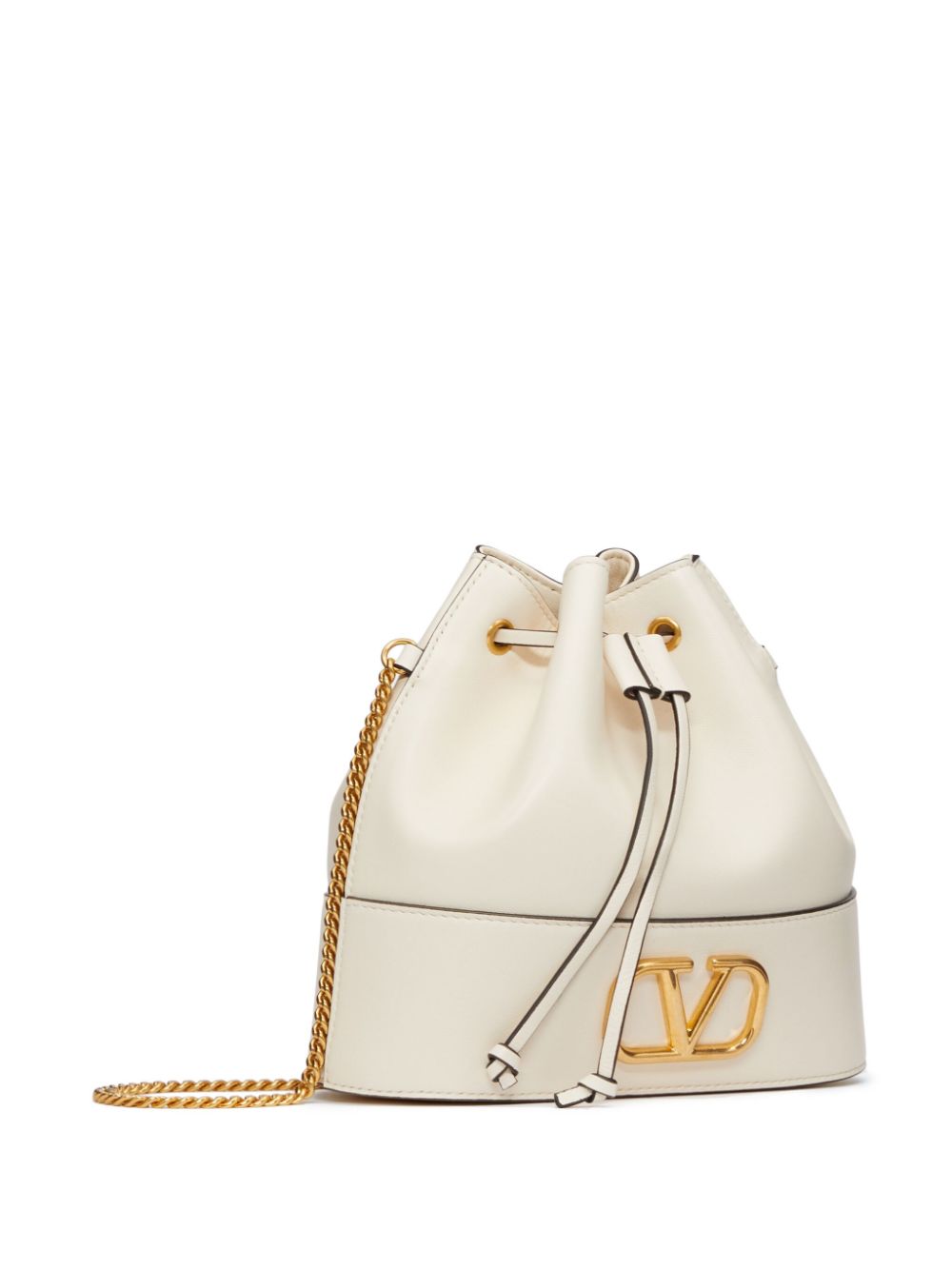 Valentino Garavani VLogo Signature Leather and Silk Mini Clutch Ivory