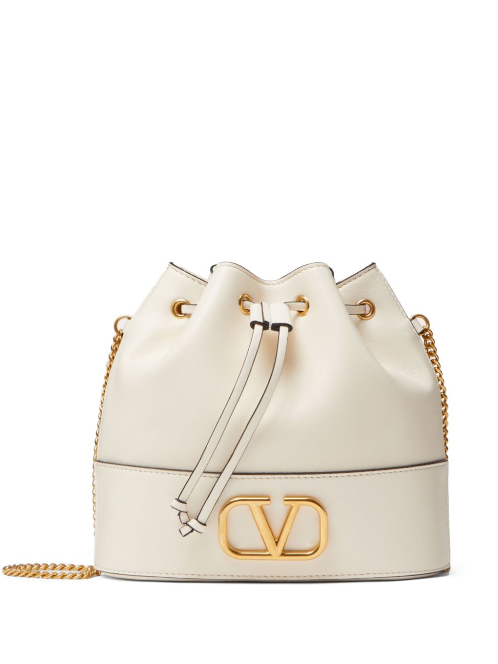 Valentino Garavani VLogo Signature Leather and Silk Mini Clutch Ivory