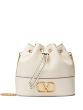 Valentino Garavani VLogo Signature Leather and Silk Mini Clutch Ivory