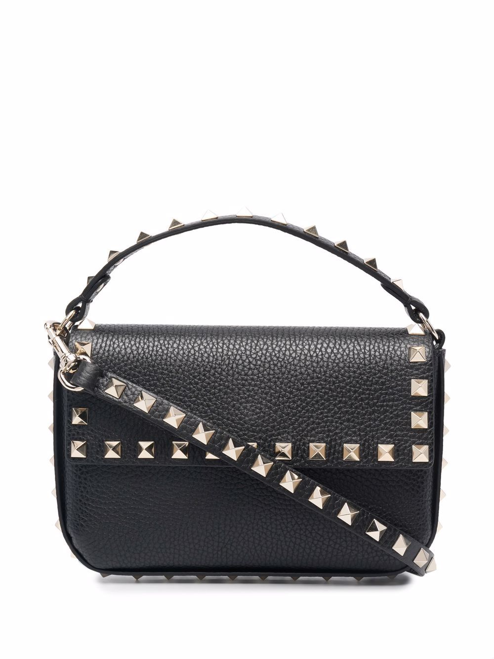 Valentino Garavani Rockstud Mini Leather and Silk Clutch Bag Black