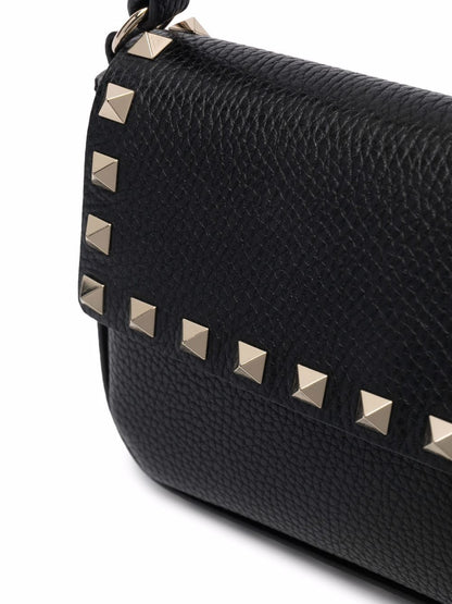 Valentino Garavani Rockstud Mini Leather and Silk Clutch Bag Black