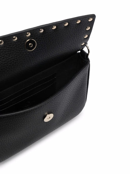 Valentino Garavani Rockstud Mini Leather and Silk Clutch Bag Black