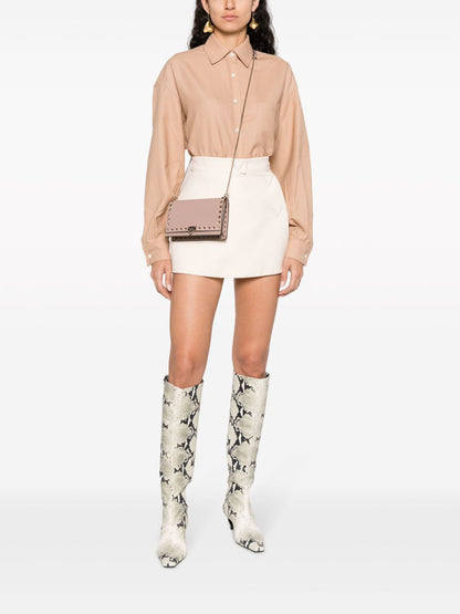 Valentino Garavani Rockstud Leather Mini Clutch Bag Powder Pink Powder