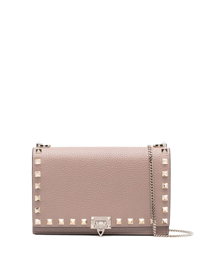 Valentino Garavani Rockstud Leather Mini Clutch Bag Powder Pink Powder