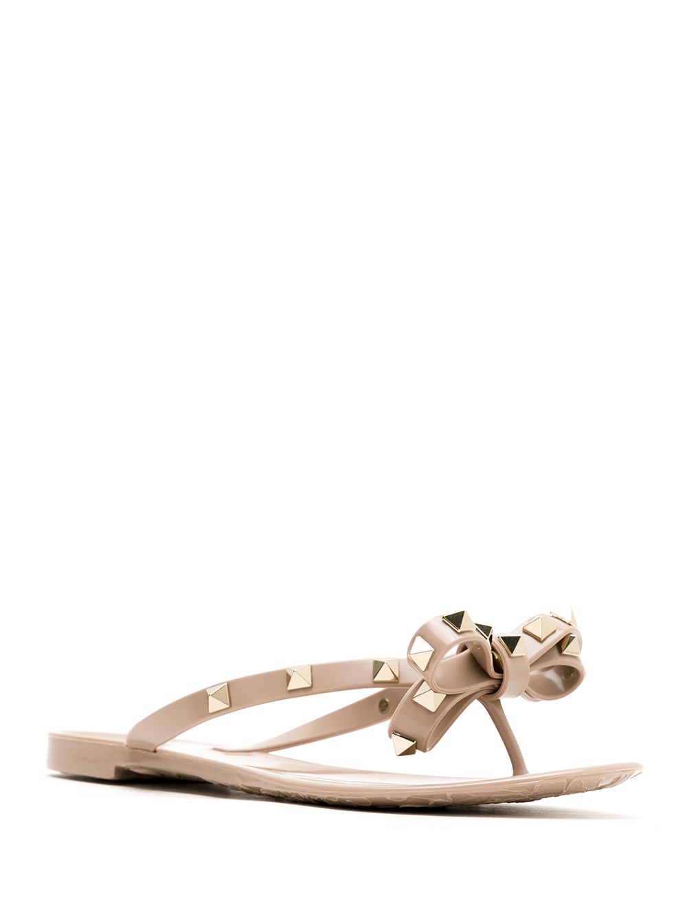 Valentino Garavani Rockstud Rubber Flip Flops in Powder Pink with Bow and Studs Powder