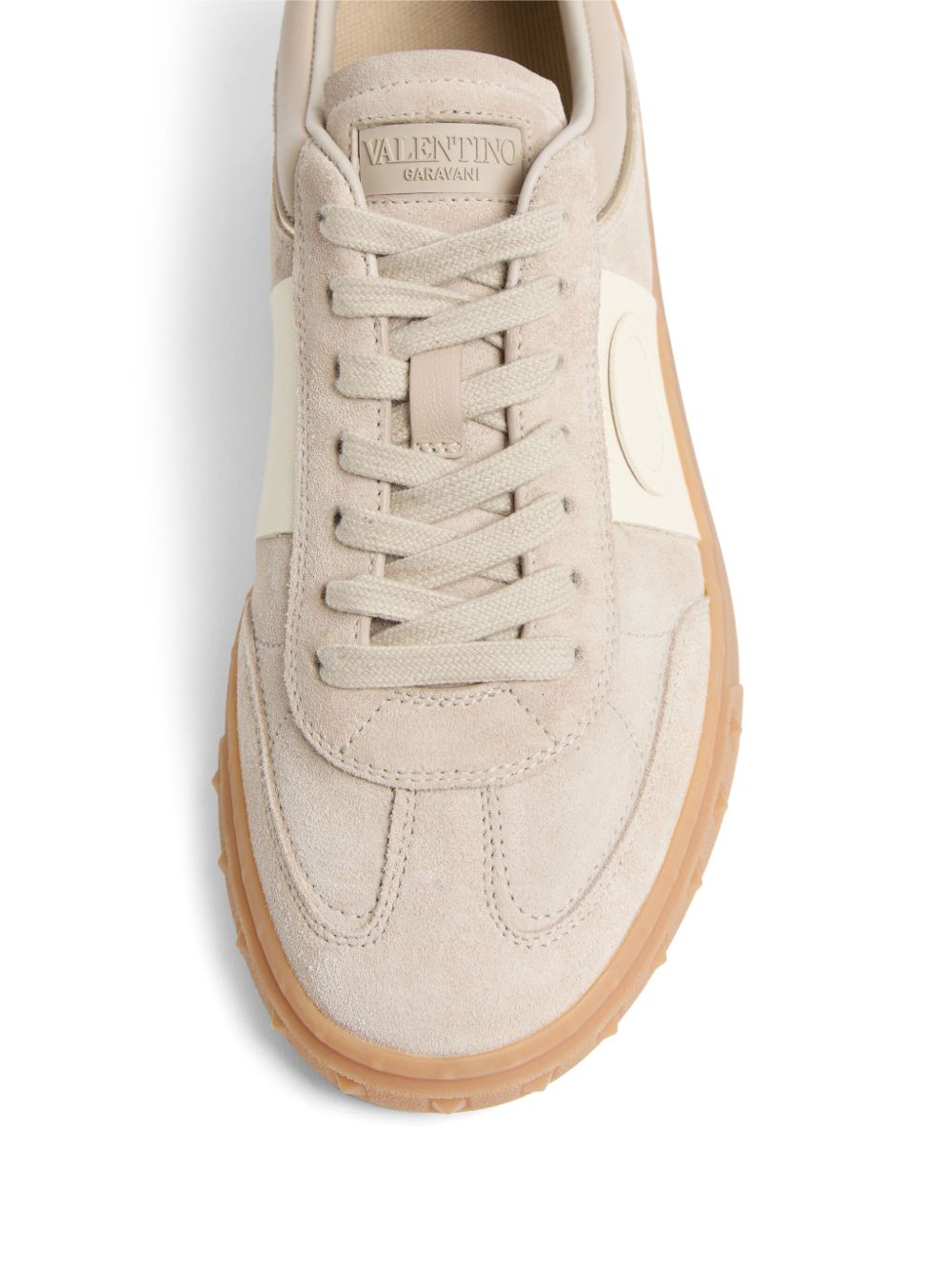 Valentino Garavani Upvillage Split Leather &amp; Nappa Calfskin Low-Top Sneakers Beige