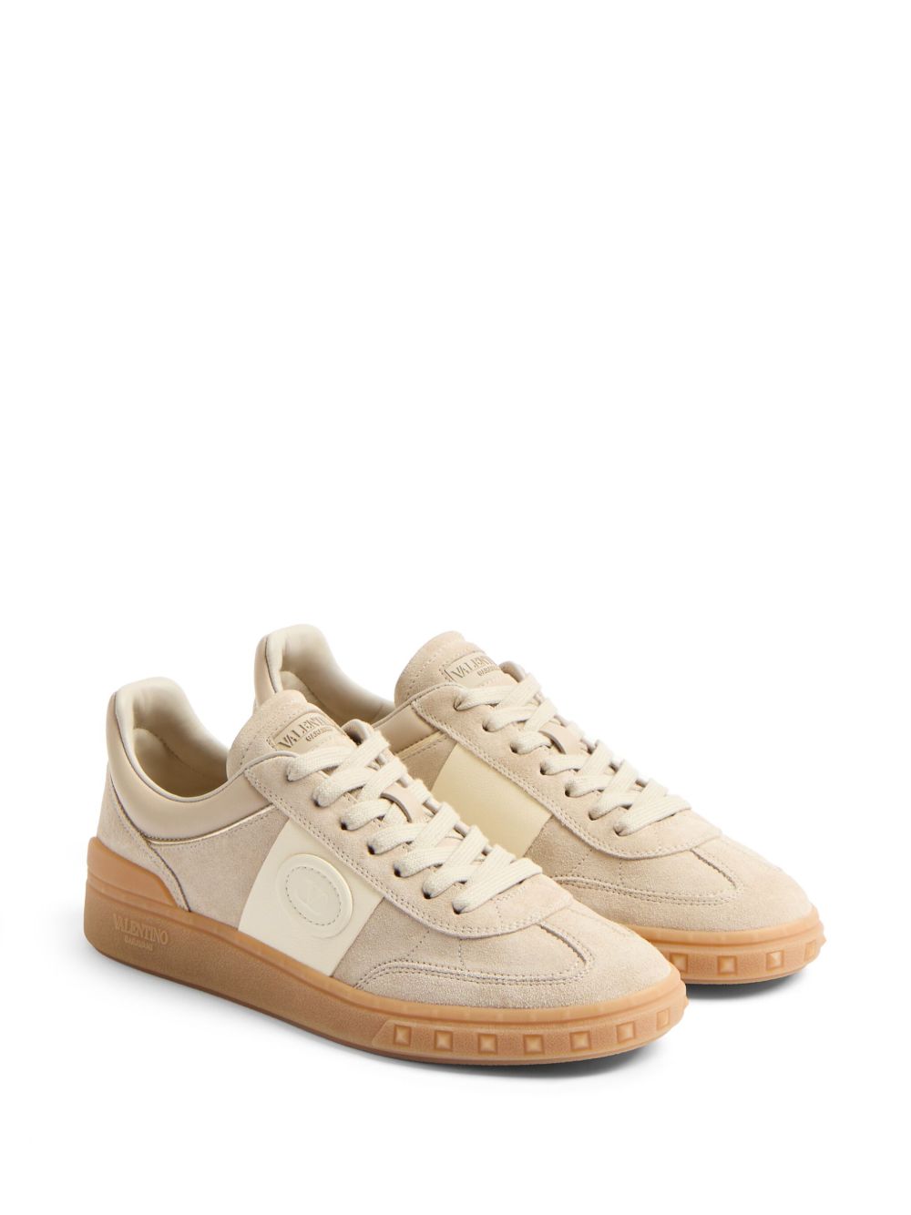 Valentino Garavani Upvillage Low Top Sneaker In Split Leather And Nappa Calfskin - Beige