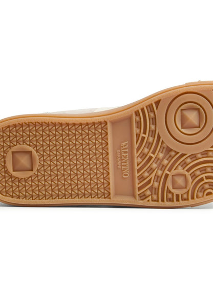 Valentino Garavani Upvillage Low Top Sneaker In Split Leather And Nappa Calfskin - Beige
