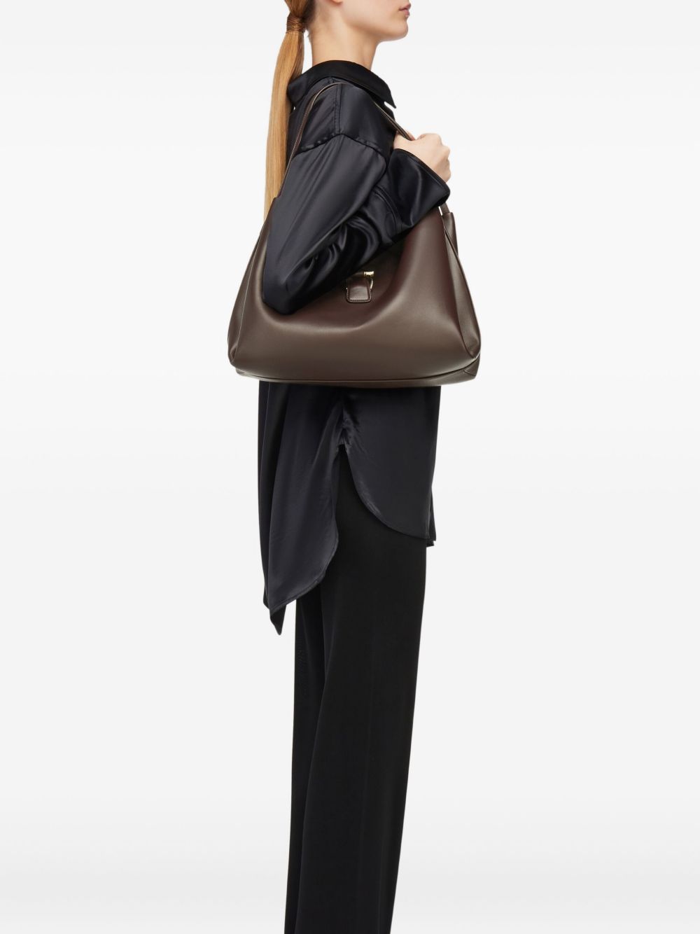 Ferragamo Medium Gancini Clasp Tote Bag Grey