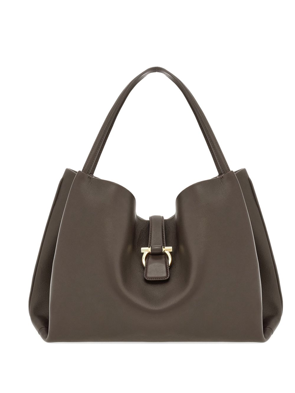 Ferragamo Medium Gancini Clasp Tote Bag Grey
