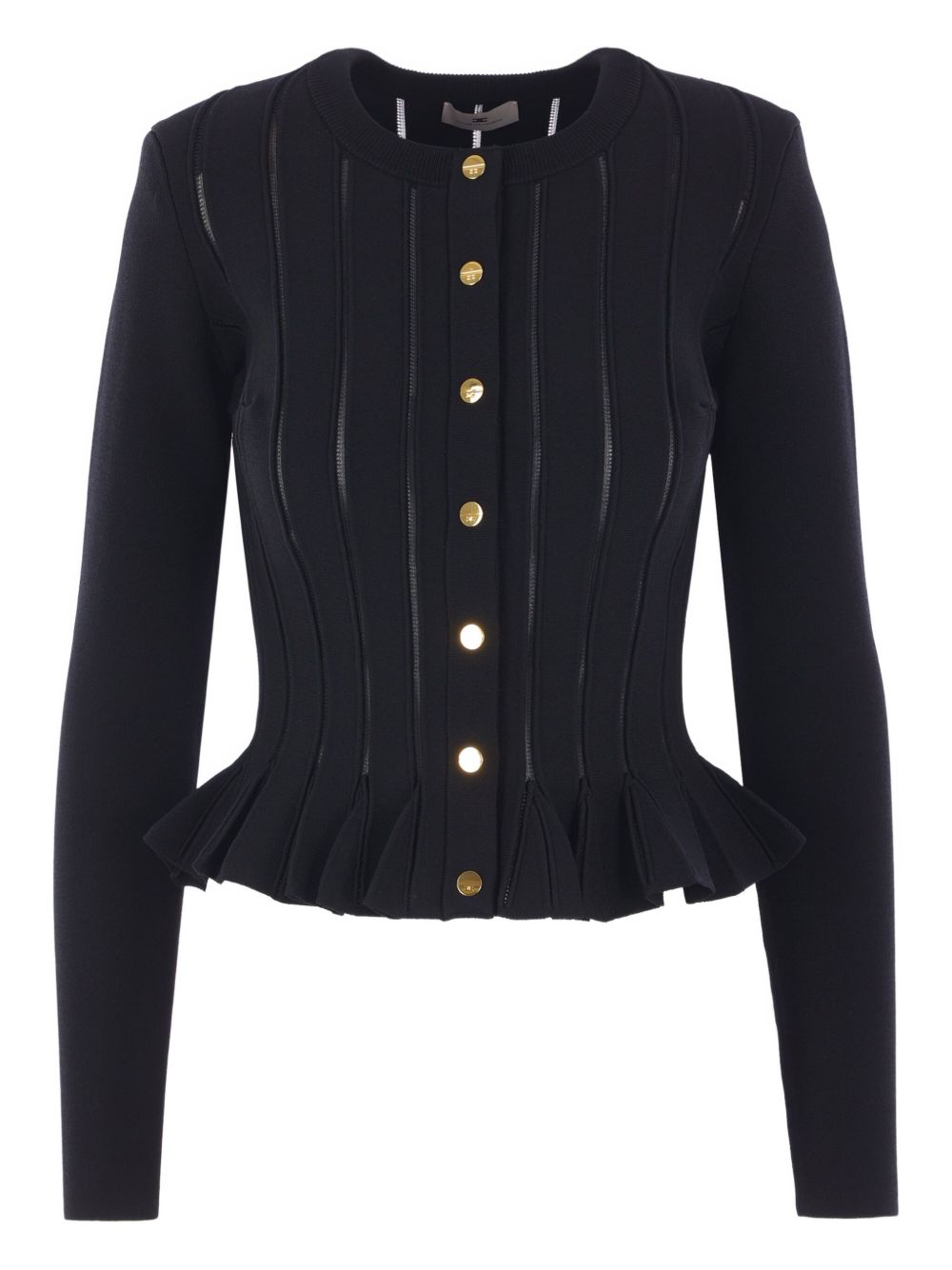Elisabetta Franchi Ribbed-Knit Peplum Cardigan with Gold Buttons Black Black