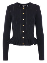 Elisabetta Franchi Ribbed-Knit Peplum Cardigan with Gold Buttons Black Black