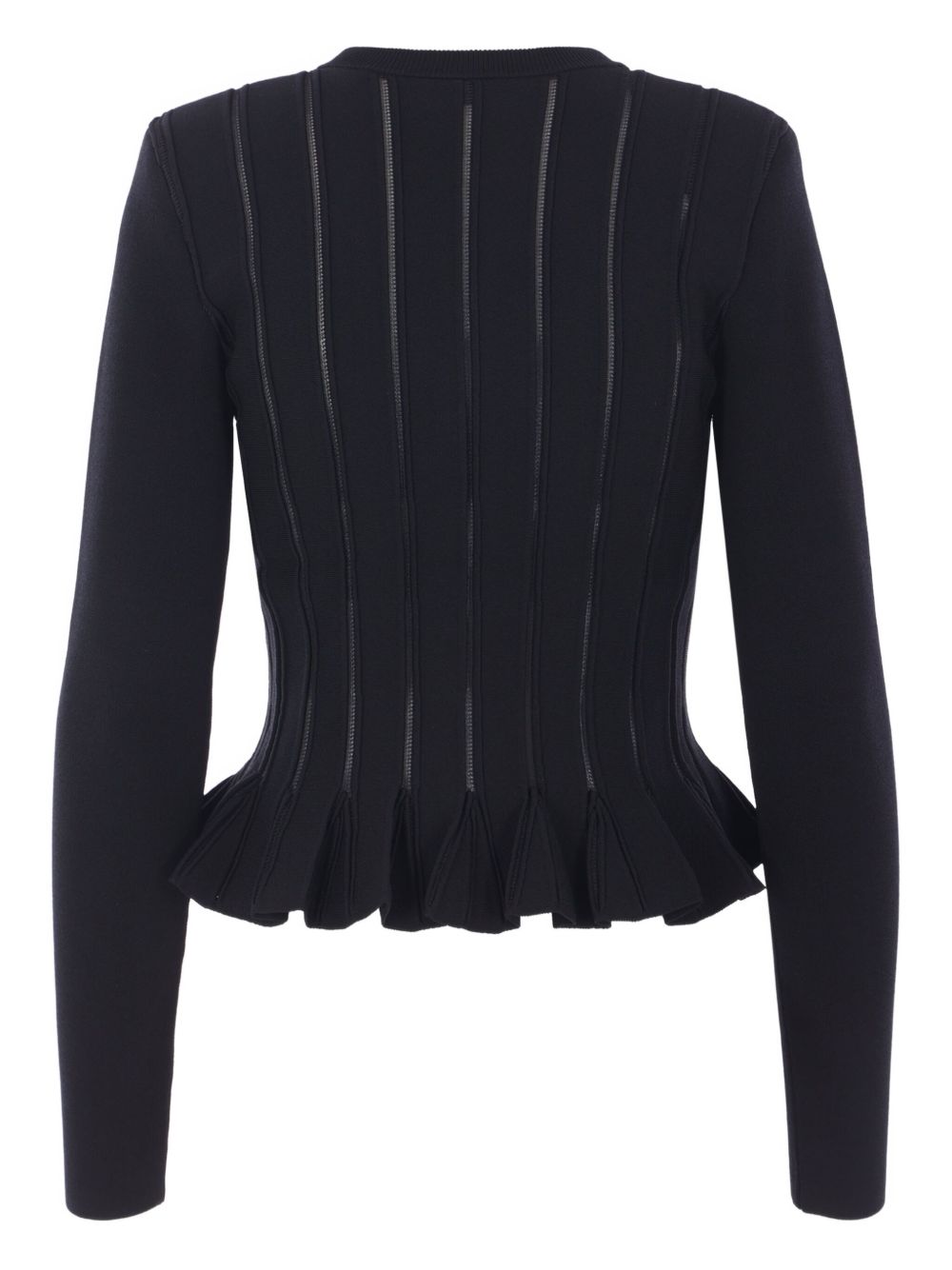 Elisabetta Franchi Ribbed-Knit Peplum Cardigan with Gold Buttons Black Black