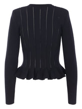Elisabetta Franchi Ribbed-Knit Peplum Cardigan with Gold Buttons Black Black