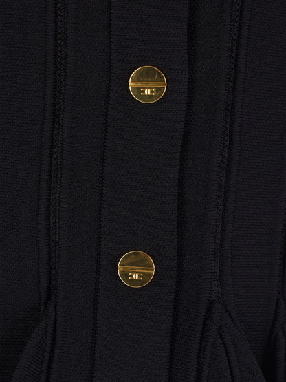 Elisabetta Franchi Ribbed-Knit Peplum Cardigan with Gold Buttons Black Black