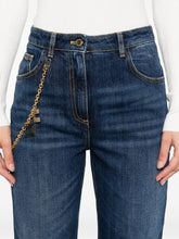 Elisabetta Franchi High-Waisted Tapered Cropped Jeans with Gold Chain Blue