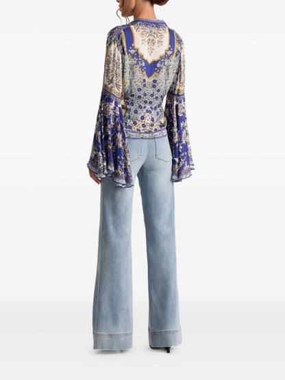 Alice + Olivia Floral-Print Bell Sleeve Shirt Purple