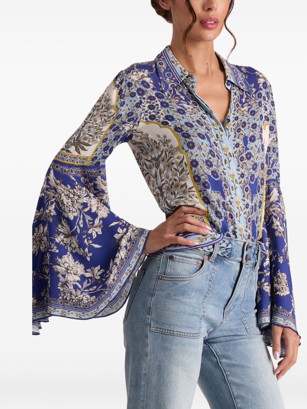 Alice + Olivia Floral-Print Bell Sleeve Shirt Purple