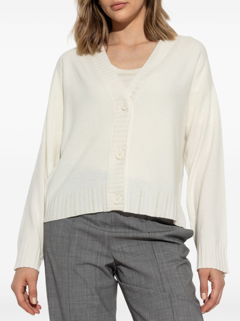Fabiana Filippi V-Neck Wool-Silk Sweater Cream