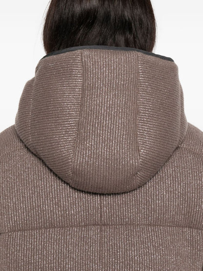 Brunello Cucinelli Quilted Cashmere Down Hooded Jacket Brown