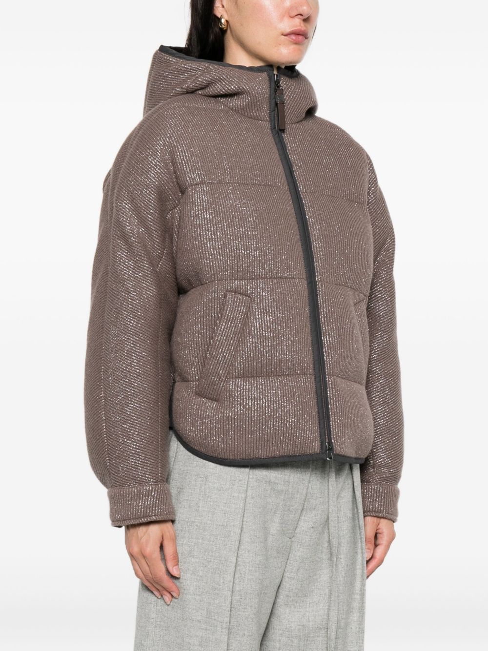 Brunello Cucinelli Quilted Cashmere Down Hooded Jacket Brown