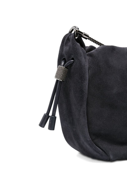 Brunello Cucinelli Drawstring Chain-Strap Suede Mini Crossbody Bag Brown