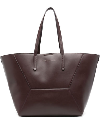 Brunello Cucinelli BC Duo panelled leather tote bag bordeaux