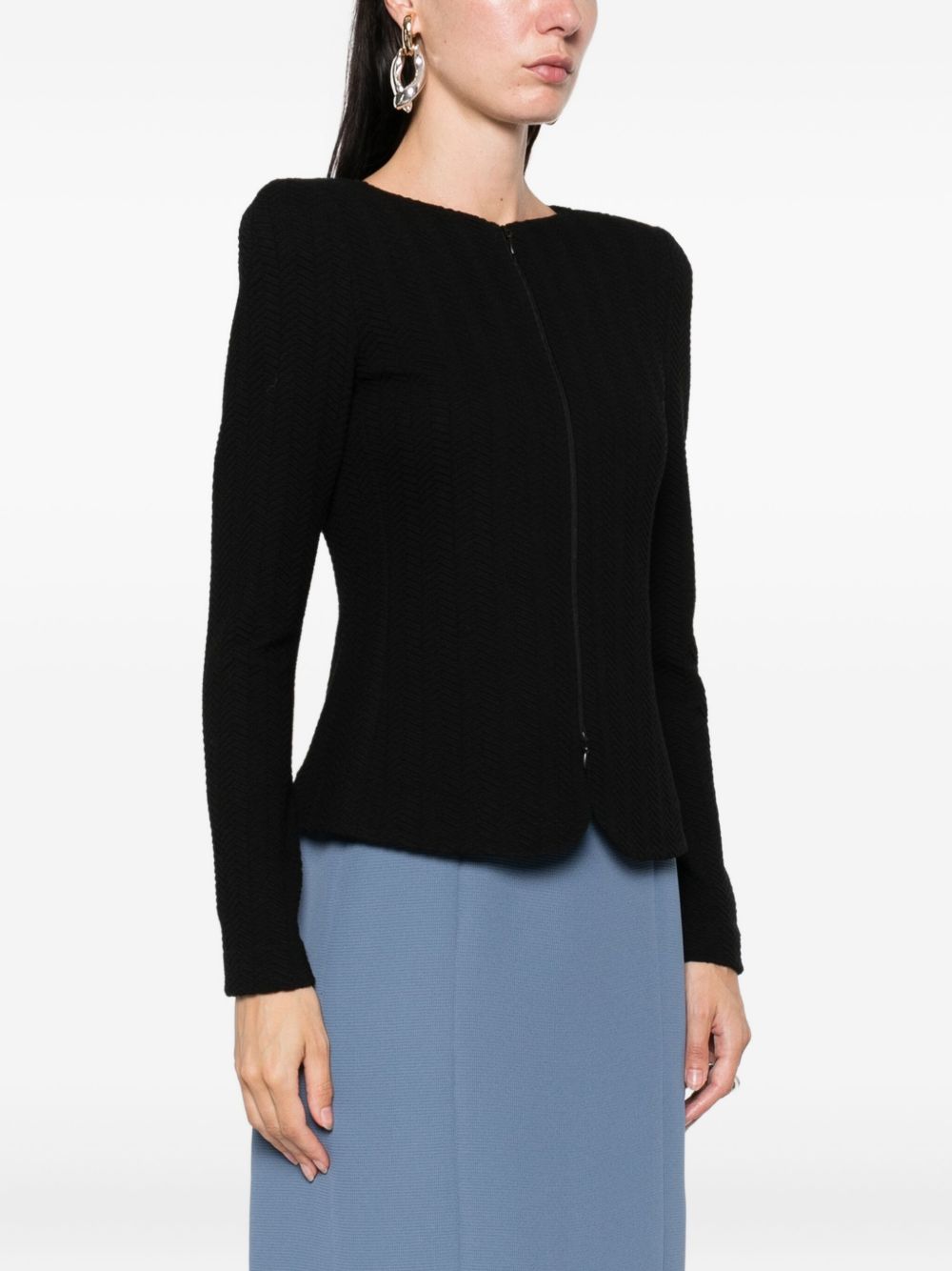 Emporio Armani Textured Cotton Blend Blazer Jacket Black